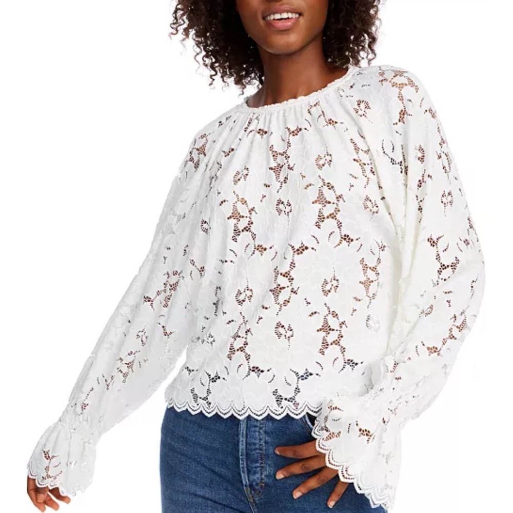Free People Oversized Olivia Lace Top Sz S - Picture 3 of 8